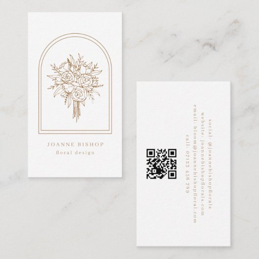 ミニマリストアーチ&ラインアートフラワーズブラウンフローリスト 名刺 (正面/裏面)