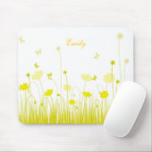 ミニマリストイエローとホワイトポピー牧草地名 マウスパッド (マウス)
