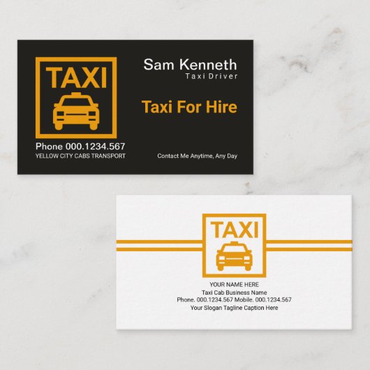ミニマリストイエロータクシー看板タクシー運転手 名刺 (正面/裏面)