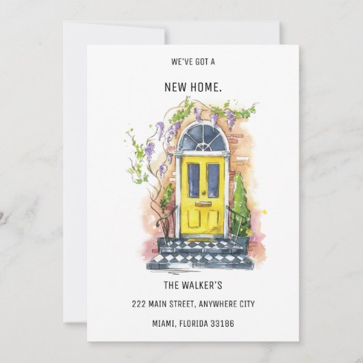 ミニマリストイエローハウスドアの移動発表 招待状 (正面)