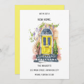 ミニマリストイエローハウスドアの移動発表 招待状 (正面/裏面)