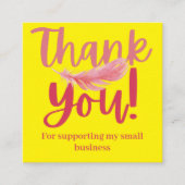 ミニマリストイエローピンクフェザーありがとうブランディング スクエア名刺 (正面)