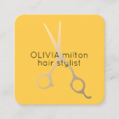 ミニマリストイエローフェイク金ゴールドはさみ美容師 スクエア名刺 (正面)