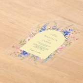 ミニマリストイエローボホワイルドフラワー結婚のフローラ アクリル招待状 (レイダウン)