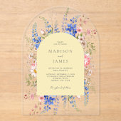 ミニマリストイエローボホワイルドフラワー結婚のフローラ アクリル招待状 (正面)