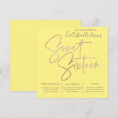 ミニマリストイエローローズゴールドタイポグラフィースイート16 招待状 (正面/裏面)