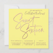 ミニマリストイエローローズ金ゴールドタイポグラフィスウィート16 招待状 (正面)