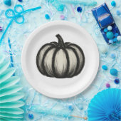 ミニマリストインクカボチャ – 秋の収穫芸術オン ペーパープレート (パーティー)