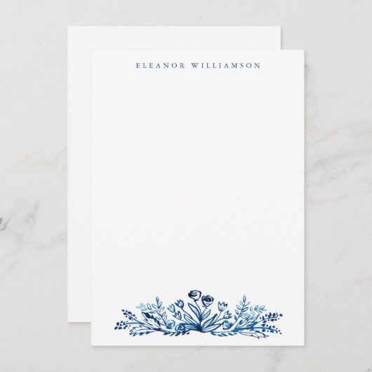 ミニマリストインディゴブルーインクボタニカルパーソナライズされた ノートカード (正面/裏面)