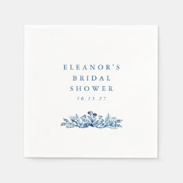 ミニマリストインディゴブルーインクボタニカルブライダルシャワー スタンダードカクテルナプキン