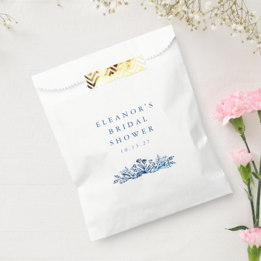 ミニマリストインディゴブルーインクボタニカルブライダルシャワー フェイバーバッグ (封をした状態)
