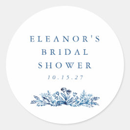 ミニマリストインディゴブルーインクボタニカルブライダルシャワー ラウンドシール
