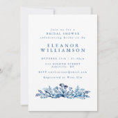 ミニマリストインディゴブルーインクボタニカルブライダルシャワー 招待状 (正面)