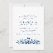 ミニマリストインディゴブルーボタニカルリハーサルディナー 招待状 (正面)