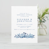 ミニマリストインディゴブルーボタニカルリハーサルディナー 招待状 (スタンド正面)