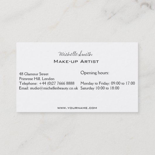 ミニマリストウィメンシルエットブラック美しいサロン 名刺 (裏面)