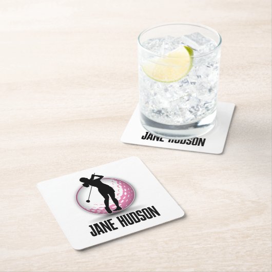 ミニマリストウィメンズゴルフモノグラムデザイン スクエアペーパーコースター (インサイチュ)