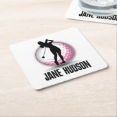 ミニマリストウィメンズゴルフモノグラムデザイン スクエアペーパーコースター (アングル)