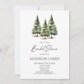 ミニマリストウィンタースノーウィーパインツリーズブライダルシャワー 招待状 (正面)