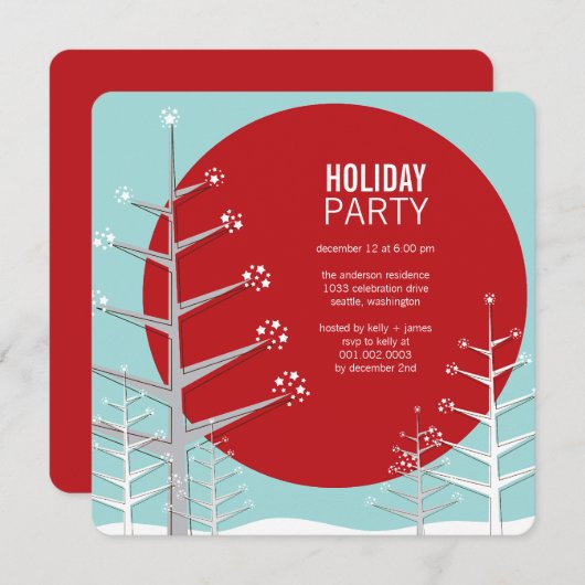 ミニマリストウィンターワンダーランドホリデーパーティー招待状 招待状 (正面/裏面)