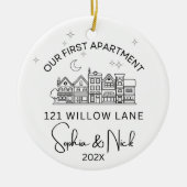 ミニマリストウィーファーストアパートメントブラックアンドホワイト セラミックオーナメント (正面)