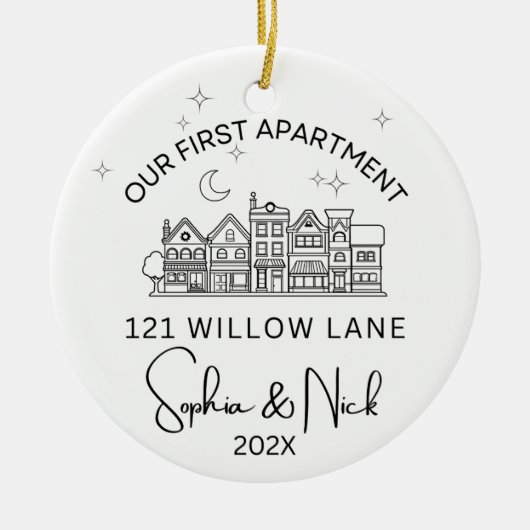 ミニマリストウィーファーストアパートメントブラックアンドホワイト セラミックオーナメント (正面)