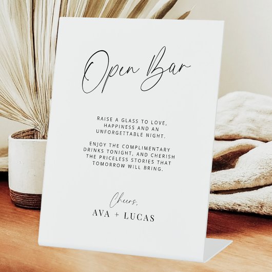 ミニマリストウェディングレセプションモダンオープンバー 台座サイン