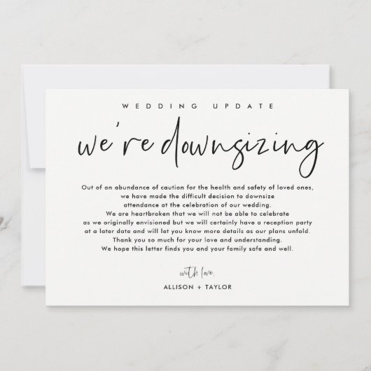 ミニマリストウェディング最新情報　規模縮小のお知らせ 招待状 (正面)
