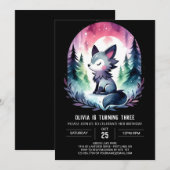 ミニマリストウォーターカラーウルフ誕生日 招待状 (正面/裏面)
