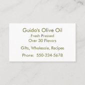 ミニマリストウォーターカラーオリーブブランチオリーブ油 名刺 (裏面)