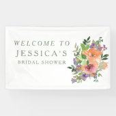 ミニマリストウォーターカラーオレンジフローラブライダルシャワー 横断幕 (横)