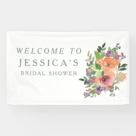 ミニマリストウォーターカラーオレンジフローラブライダルシャワー 横断幕