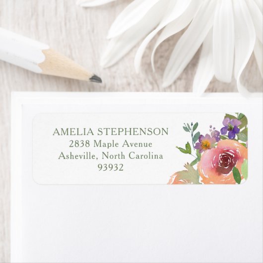 ミニマリストウォーターカラーオレンジフローラ差出人住所 ラベル (インサイチュ)