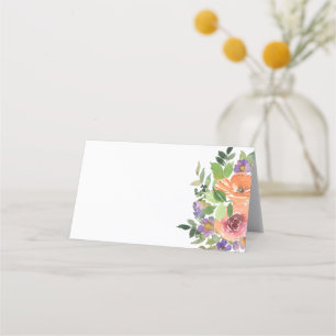 ミニマリストウォーターカラーオレンジフローラ プレイスカード