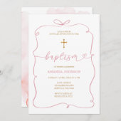 ミニマリストウォーターカラーガール《キリスト教》洗礼式や命名式バプテスマ 招待状 (正面/裏面)