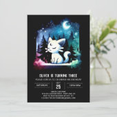 ミニマリストウォーターカラーキャット誕生日 招待状 (スタンド正面)