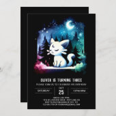 ミニマリストウォーターカラーキャット誕生日 招待状 (正面/裏面)