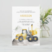 ミニマリストウォーターカラーセメントトラック誕生日 招待状 (スタンド正面)