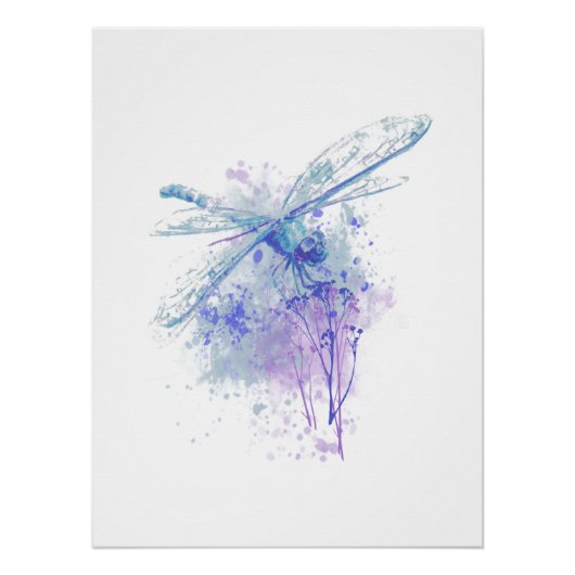 ミニマリストウォーターカラードラゴンフライファームハウスプリント ポスター (正面)