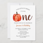 ミニマリストウォーターカラーパンプキンファースト誕生日秋 招待状 (正面)