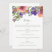 ミニマリストウォーターカラーパープルオレンジ結婚フローラ メニュー (正面/裏面)