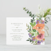 ミニマリストウォーターカラーパープルオレンジ結婚フローラ 招待状 (スタンド正面)