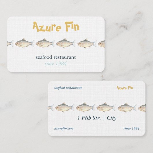 ミニマリストウォーターカラーフィッシュシーフードレストラン 名刺 (正面/裏面)