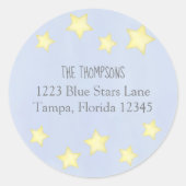 ミニマリストウォーターカラーブルースターズ差出人住所 ラウンドシール (正面)