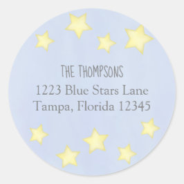 ミニマリストウォーターカラーブルースターズ差出人住所 ラウンドシール