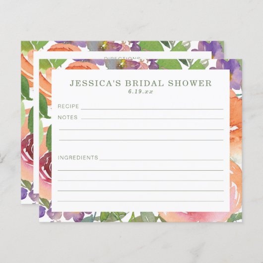 ミニマリストウォーター色フローラブライダルシャワーレシピ (正面/裏面)