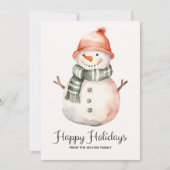 ミニマリストウォーター色雪だるまクリスマスグリーティング シーズンカード (正面)