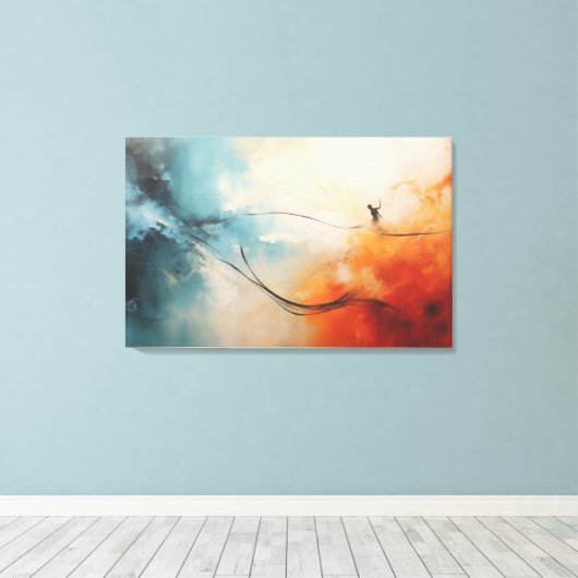 ミニマリストウォールアートライトレッドネイビーブルーエレガント キャンバスプリント (インサイチュ (ウッドフロア))