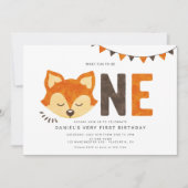 ミニマリストウッドランドキツネ最初の誕生日招待状 招待状 (正面)