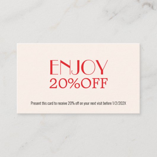 ミニマリストエッグシェルホワイトレッド美しいサロン 割引カード (正面)
